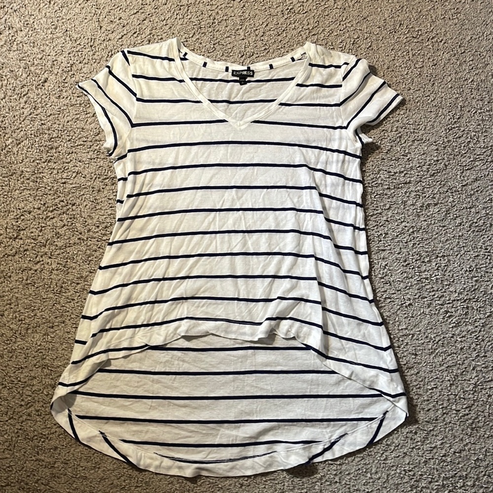 Women’s White and Navy Striped Express shirt, size small